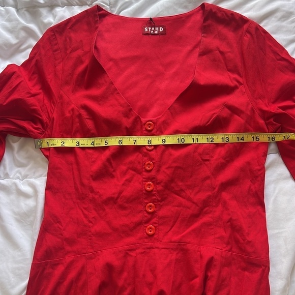 STAUD Veronica Stretch Cotton Poplin Red Dress Size 6 - Picture 10 of 11